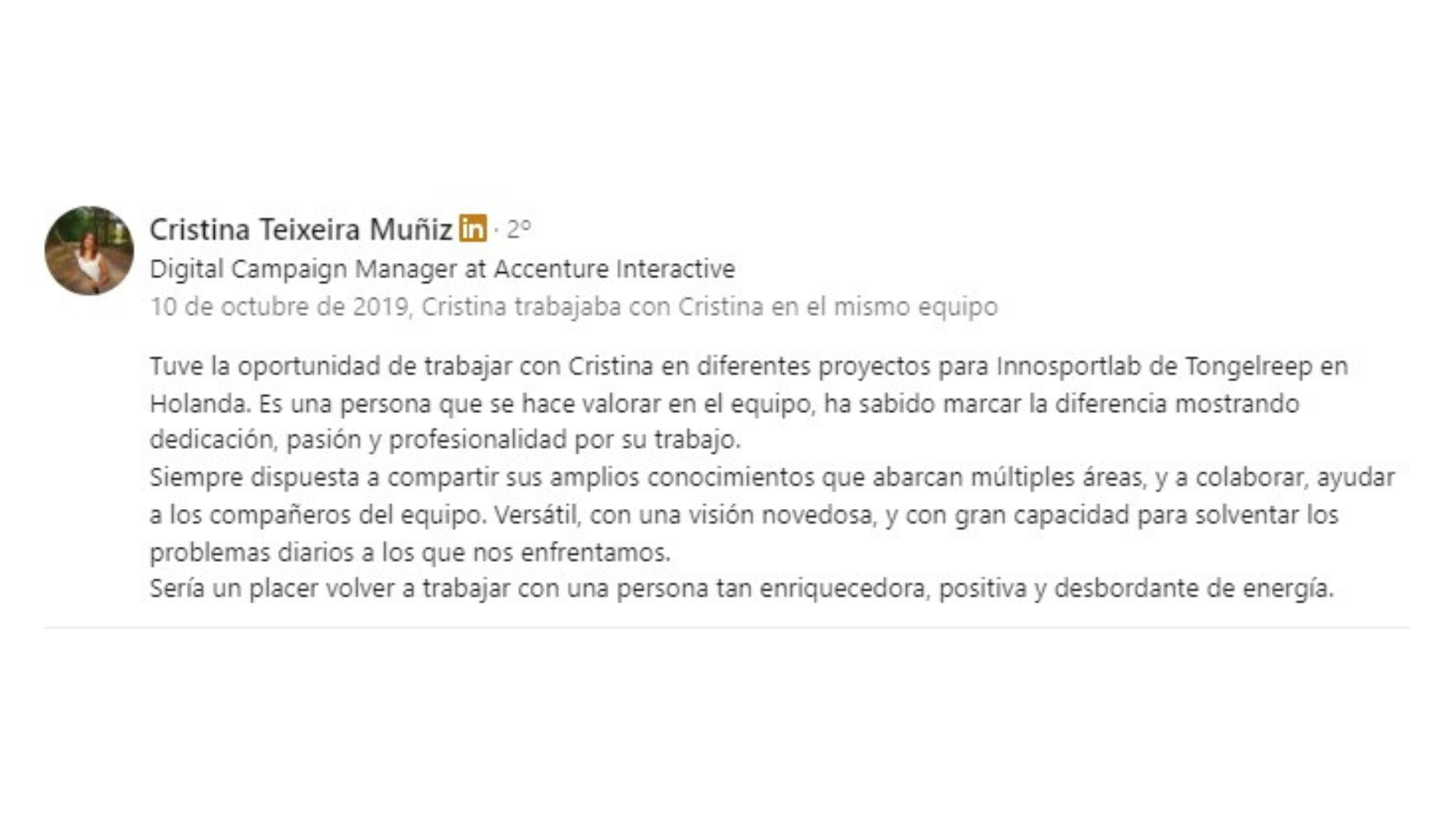 Opinión linkedin cristina reigada 2