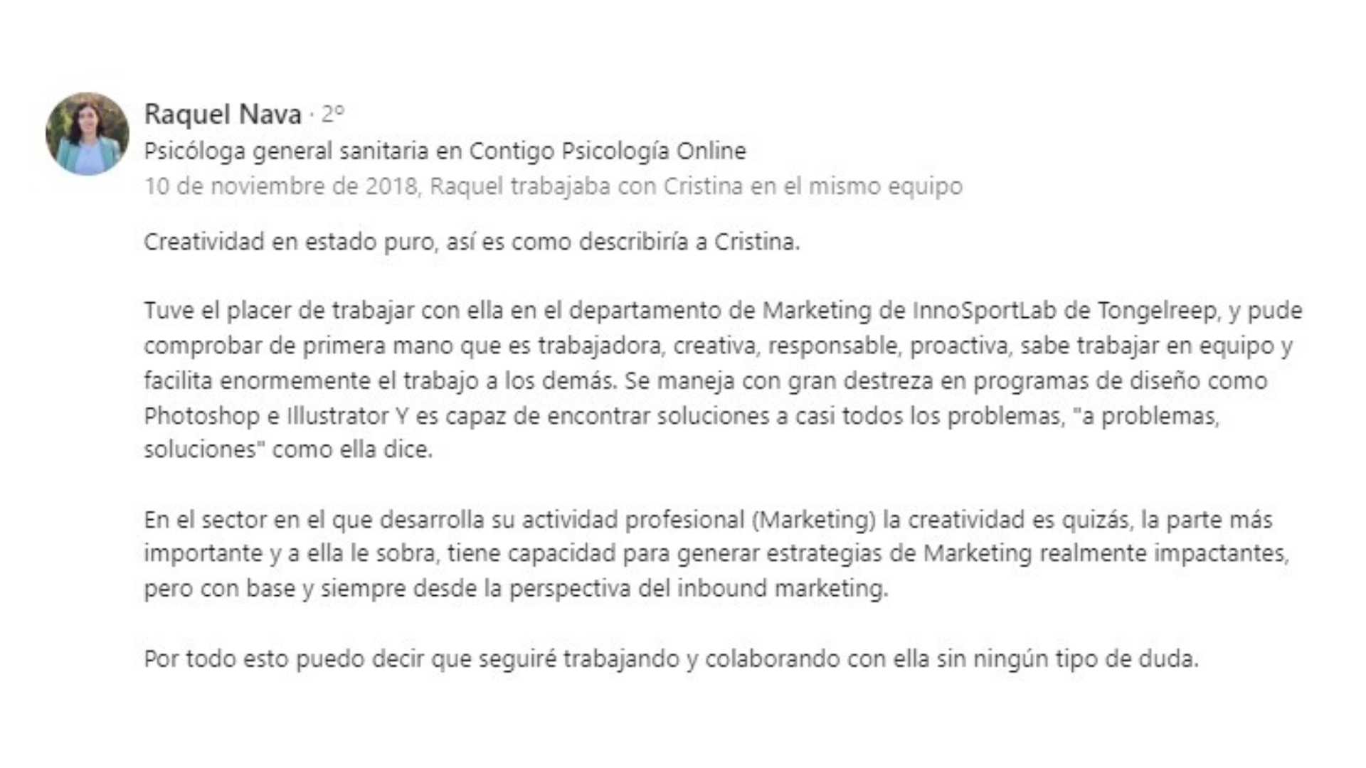 Opinión linkedin cristina reigada 6