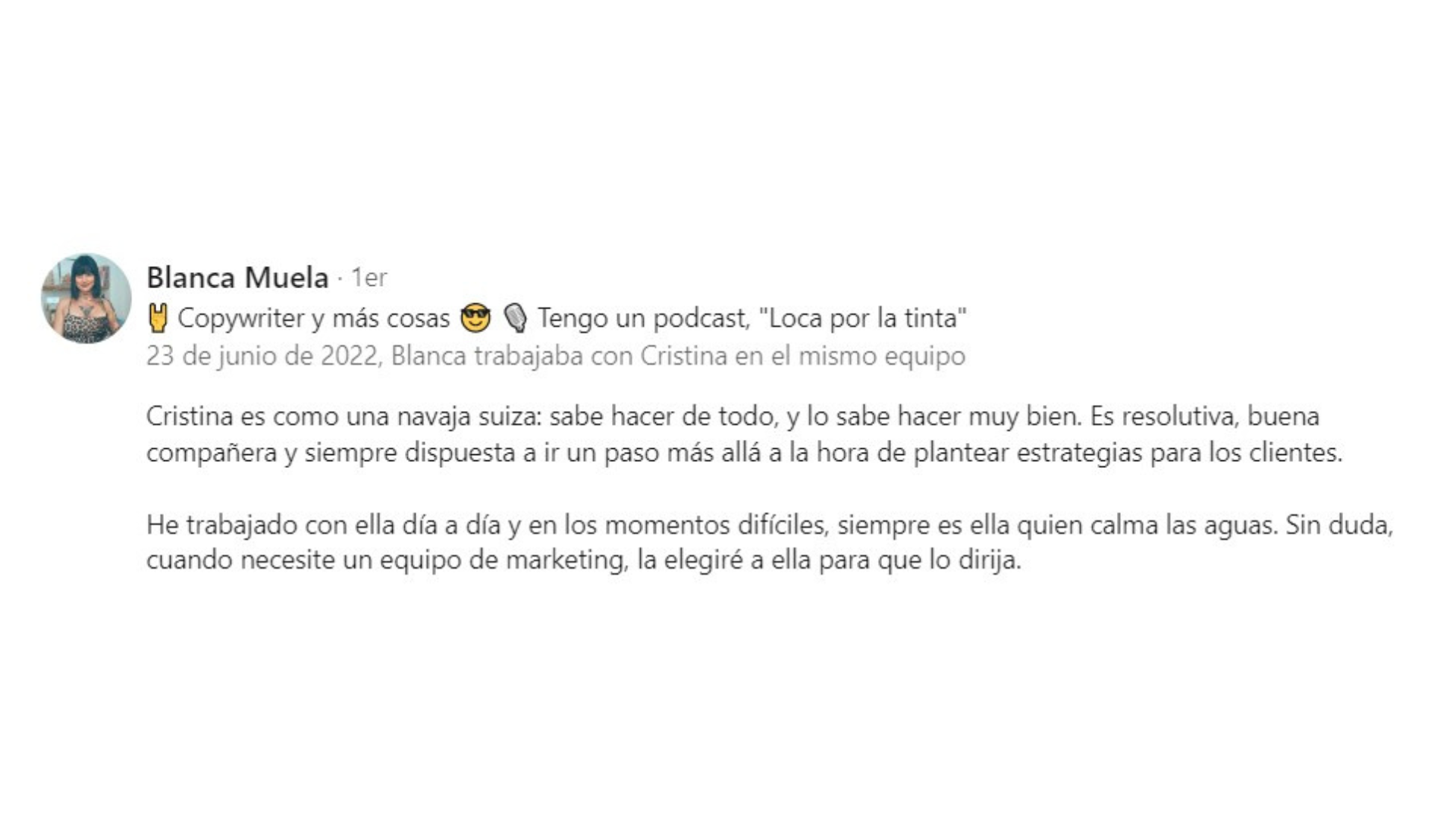 Opinión linkedin cristina reigada 1